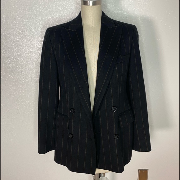 MaxMara black pin stripe wool blazer jacket 4 - Picture 4 of 11